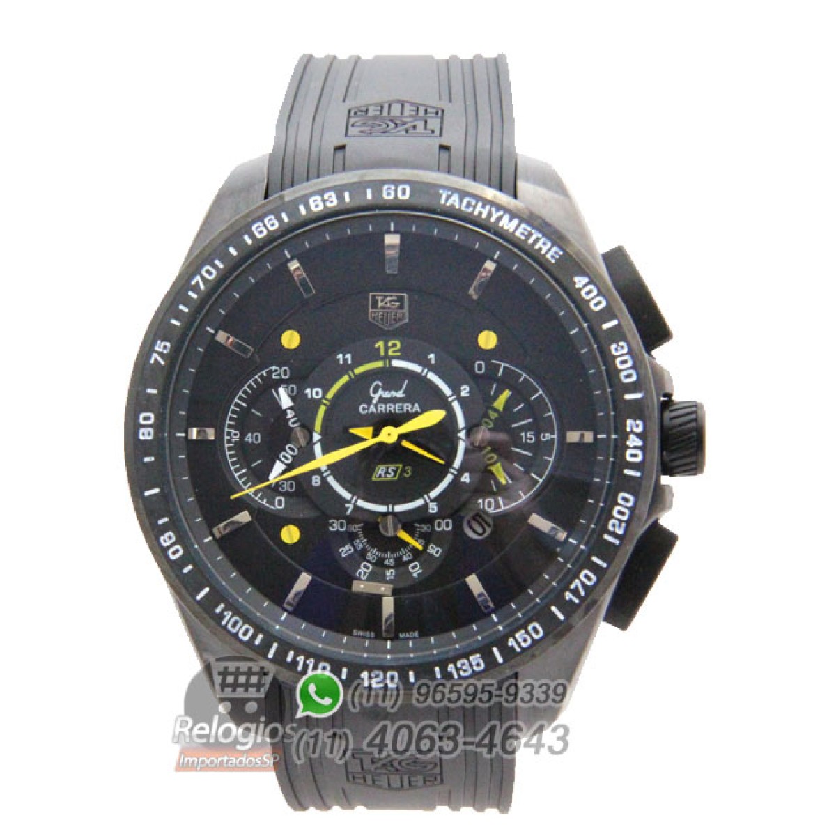 Rel gio R plica Tag Heuer Carrera Rs3 Preto Amarelo New