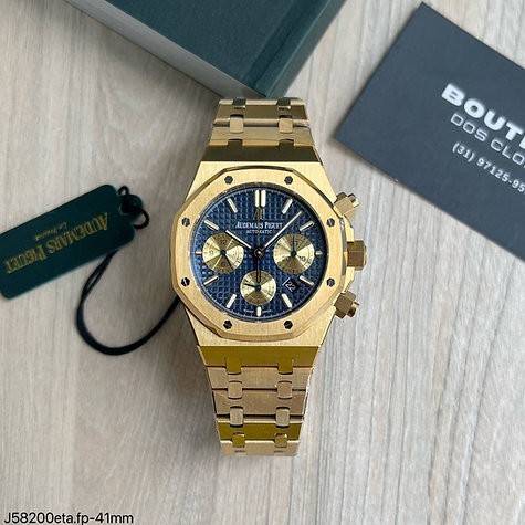 SUPER CLONE MÁQUINA ETA - AUDEMARS PIGUET ROYAL OAK 41MM DOURADO AZUL