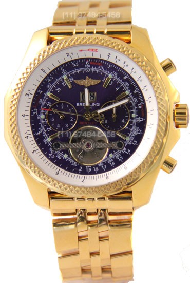 Relógio Réplica Breitling Bentley 1884 Dourado Azul