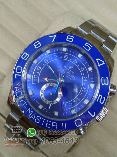 Relógio Ráplica Rolex Oyster Yacht Master II Prata Azul ( LANÇAMENTO 2015 )
