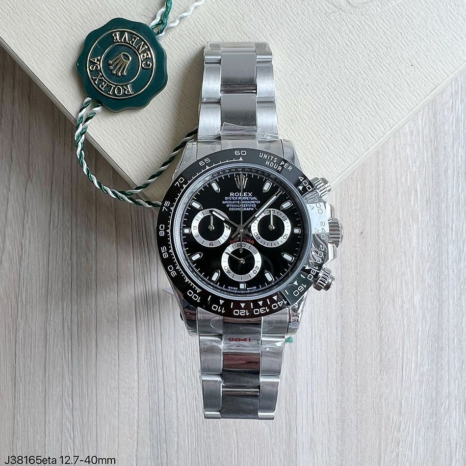 SUPER CLONE MÁQUINA ETA - ROLEX DAYTONA PRATA PRETO 40MM