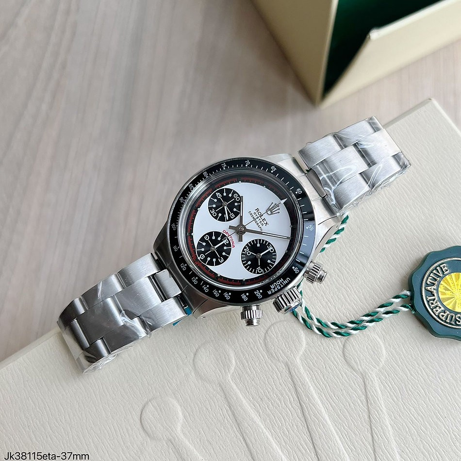 SUPER CLONE MÁQUINA ETA - ROLEX DAYTONA PRATA PAUL NEWMAN 37MM PANDA