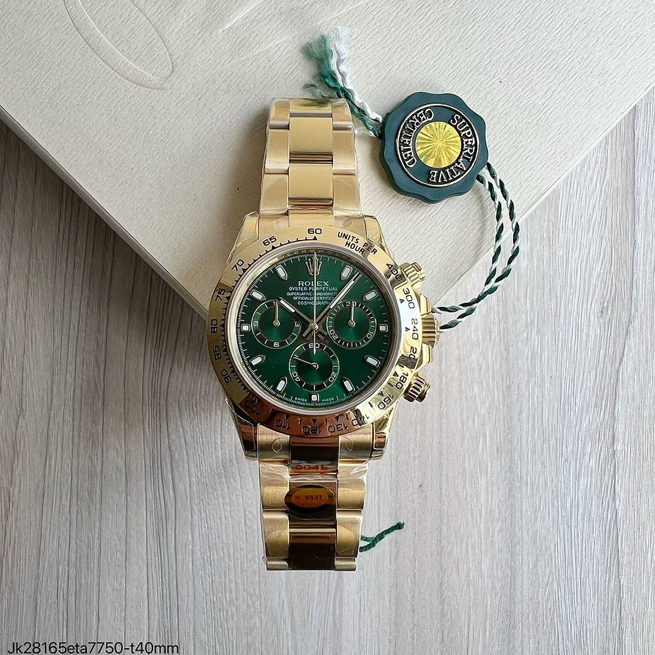 SUPER CLONE MÁQUINA ETA - ROLEX DAYTONA DOURADO VERDE 40MM