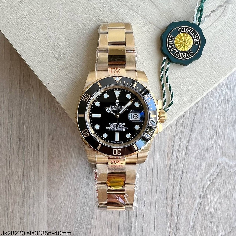 SUPER CLONE MÁQUINA ETA - ROLEX SUBMARINER PRETO DOURADO 40MM