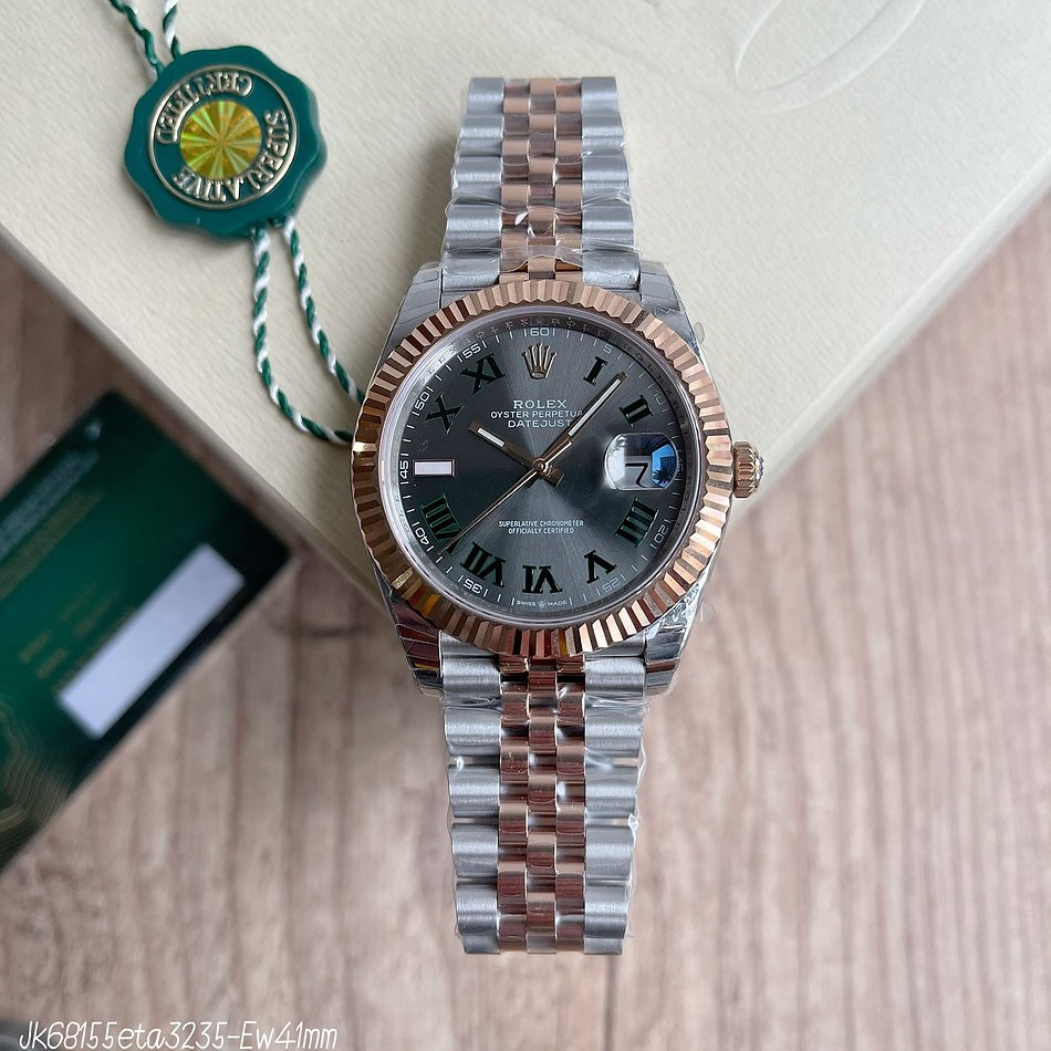 SUPER CLONE MÁQUINA ETA - ROLEX DATEJUST CINZA 41MM PRATA ROSE