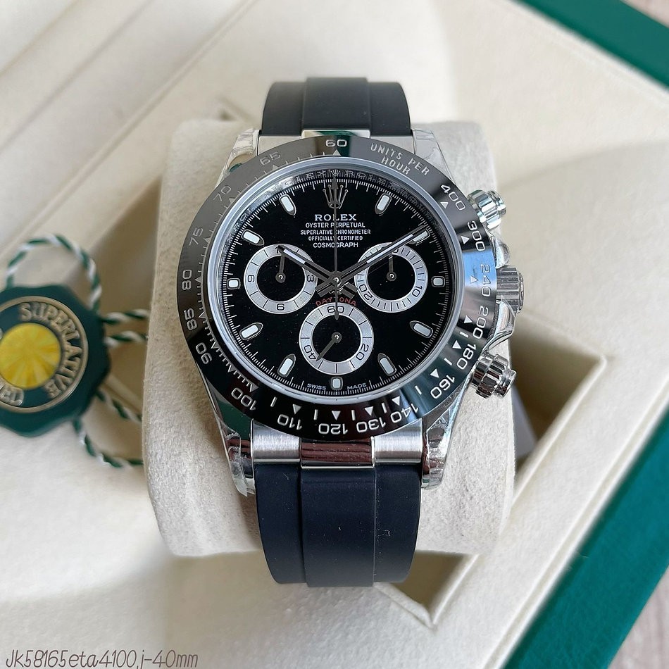  SUPER CLONE MÁQUINA ETA -ROLEX DAYTONA PRATA PRETO BORRACHA 40MM