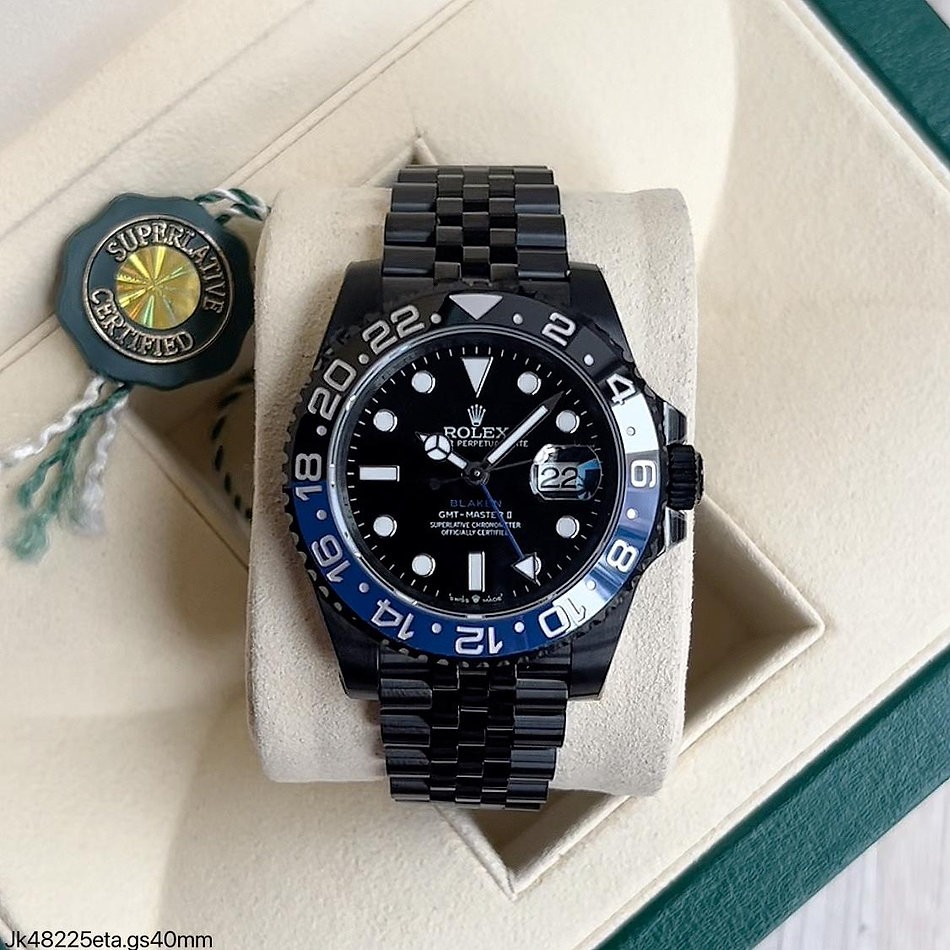  SUPER CLONE MÁQUINA ETA - ROLEX GMT MASTER II PRETO AZUL BLAKEN JUBILEE 40MM