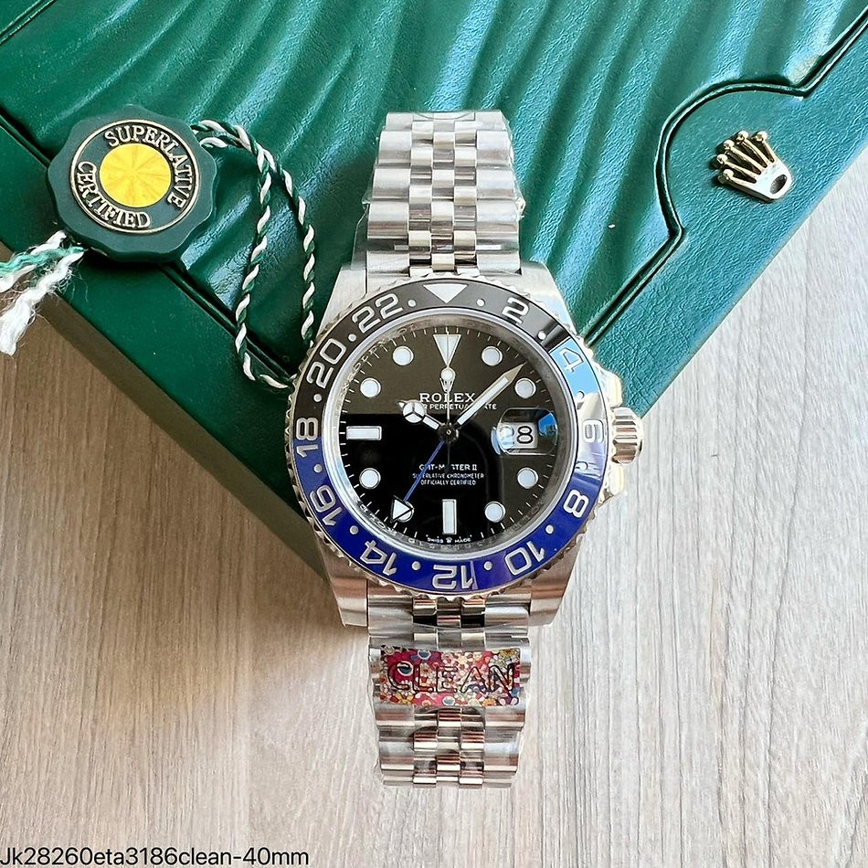  SUPER CLONE MÁQUINA ETA - ROLEX GMT MASTER II PRETO AZUL BATMAN JUBILEE 40MM