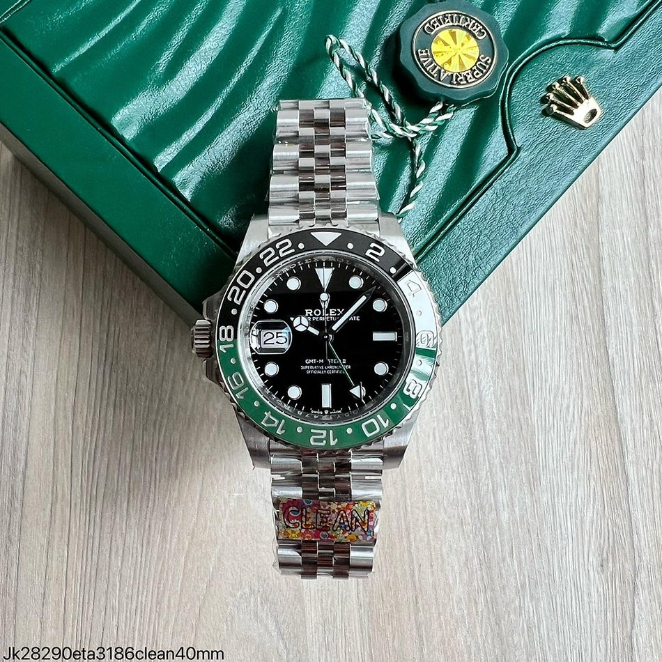  SUPER CLONE MÁQUINA ETA - ROLEX GMT MASTER II PRETO VERDE SPRITE JUBILEE 40MM