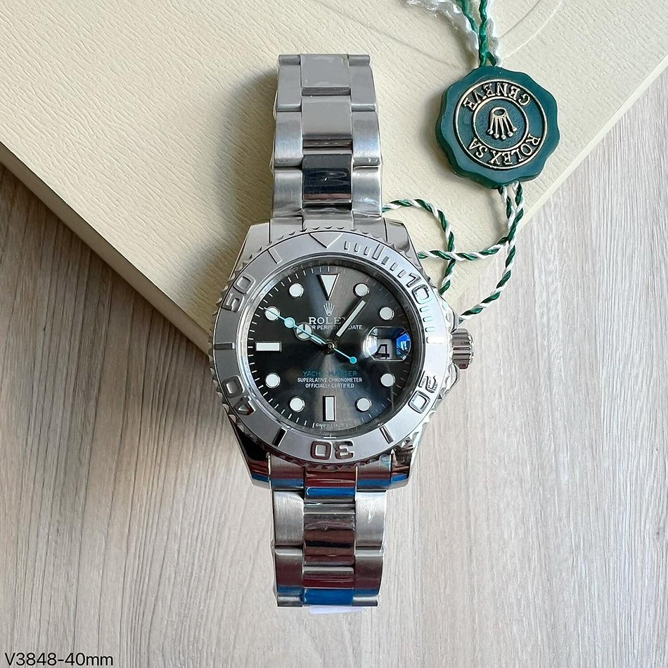  SUPER CLONE MÁQUINA ETA - ROLEX YACHT-MASTER RHODIUM CINZA 40MM