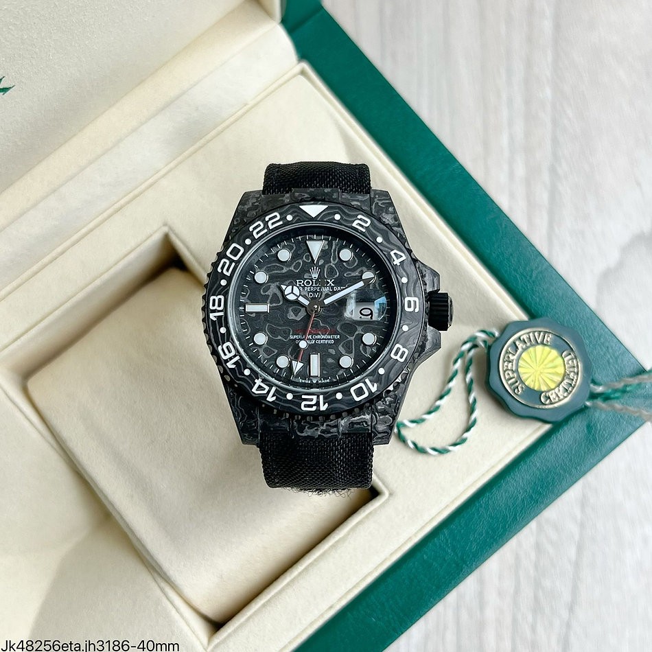 SUPER CLONE MÁQUINA ETA - ROLEX GMT MASTER II DIW CARBONO 40MM