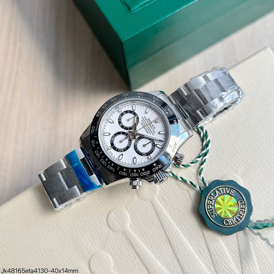 SUPER CLONE MÁQUINA ETA - ROLEX DAYTONA PRATA BRANCO PANDA 40MM