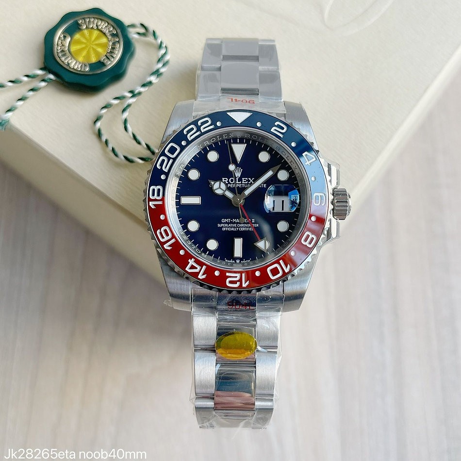 SUPER CLONE MÁQUINA ETA - ROLEX GMT MASTER II AZUL VERMELHO PEPSI AZUL 40MM 