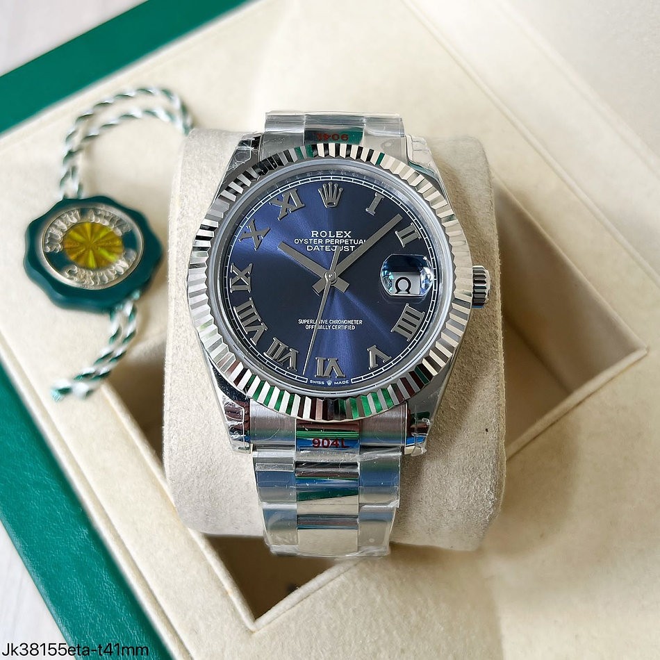 SUPER CLONE MÁQUINA ETA - ROLEX DATEJUST AZUL OYSTER ROMAN DIAL 41MM