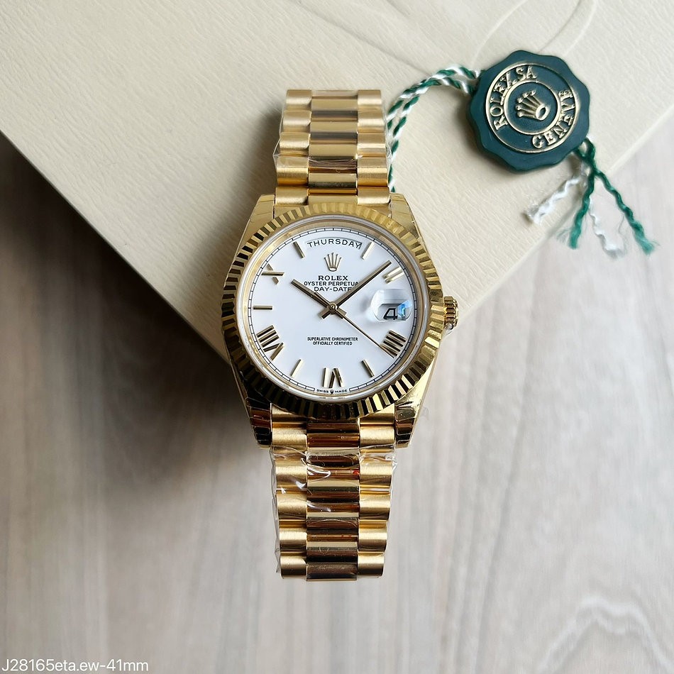 SUPER CLONE MÁQUINA ETA - ROLEX DAY-DATE II DOURADO BRANCO 40MM