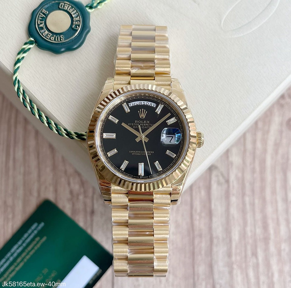 SUPER CLONE MÁQUINA ETA -ROLEX DAY-DATE II DOURADO PRETO 40MM