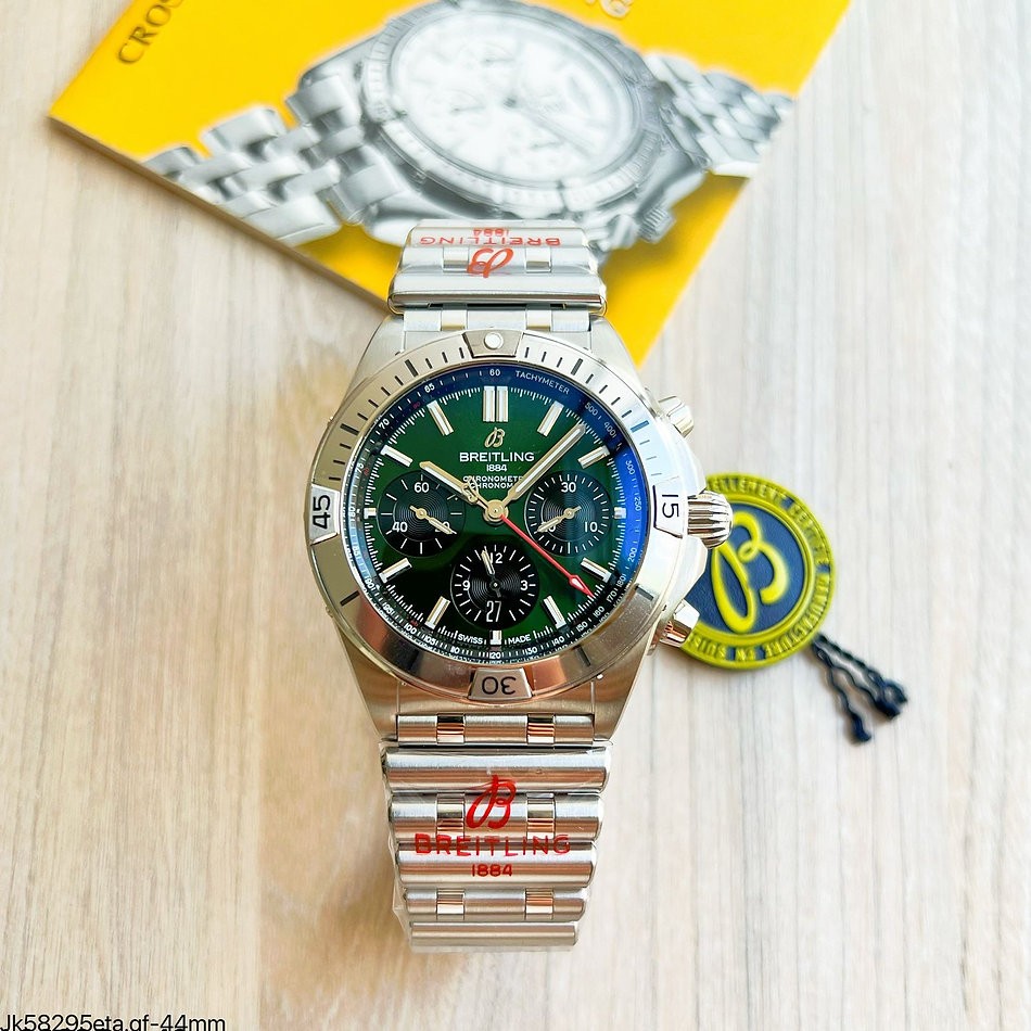  SUPER CLONE MÁQUINA ETA - BREITLING CHRONOMAT 44MM PRATA VERDE