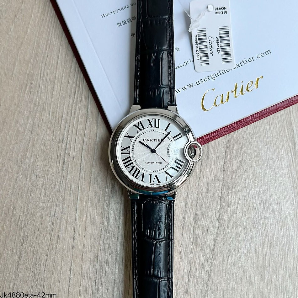  SUPER CLONE MÁQUINA ETA - CARTIER BALLON BLEU COURO 42MM