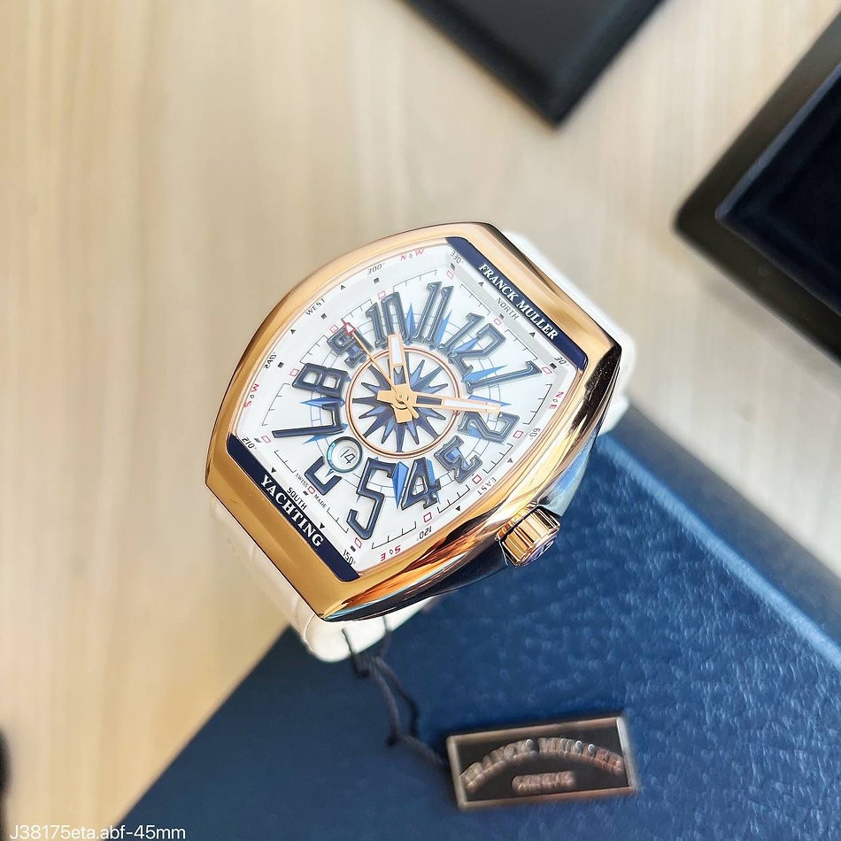  SUPER CLONE MÁQUINA ETA - FRANCK MULLER VANGUARD ROSE BRANCO 45MM