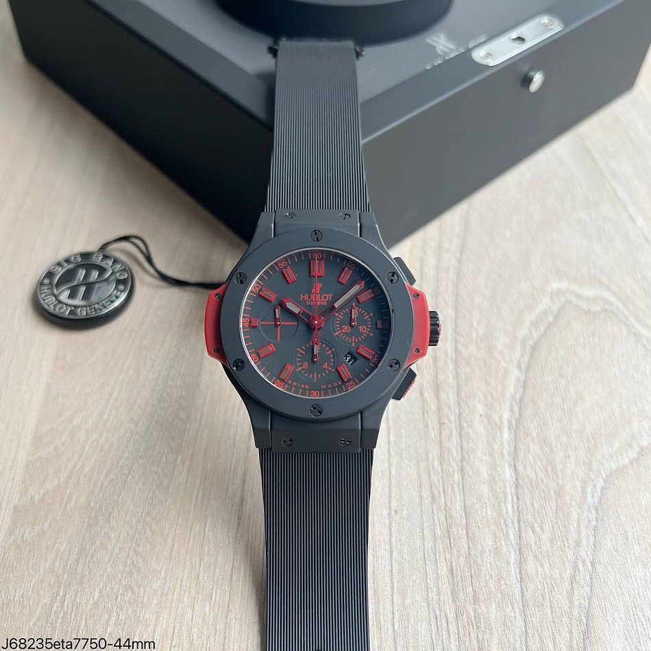  SUPER CLONE MÁQUINA ETA - HUBLOT BIG BANG PRETO VERMELHO 44MM