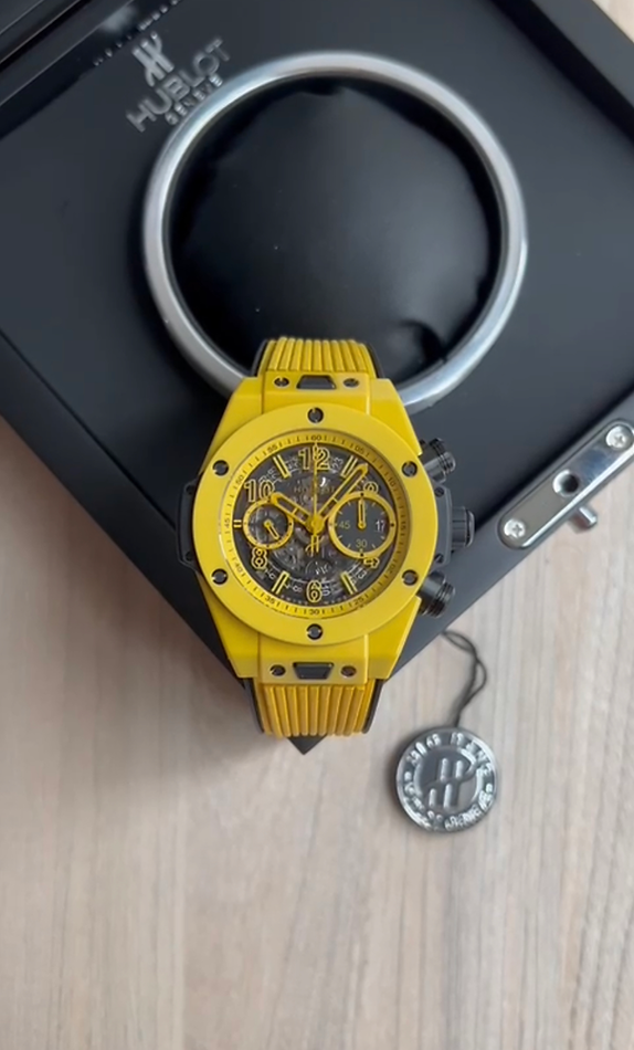  SUPER CLONE MÁQUINA ETA - HUBLOT BIG BANG UNICO MAGIC CERÂMICA AMARELO 44MM