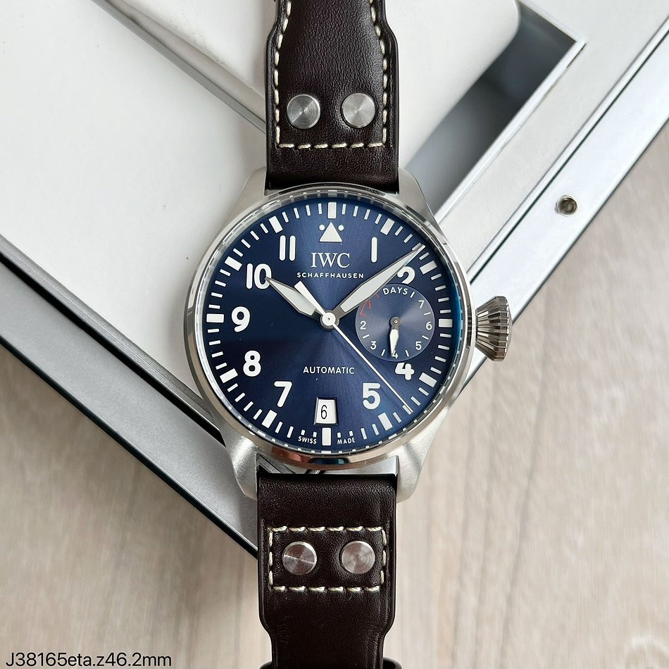  SUPER CLONE MÁQUINA ETA - IWC BIG PILOT PRATA AZUL COURO 46MM