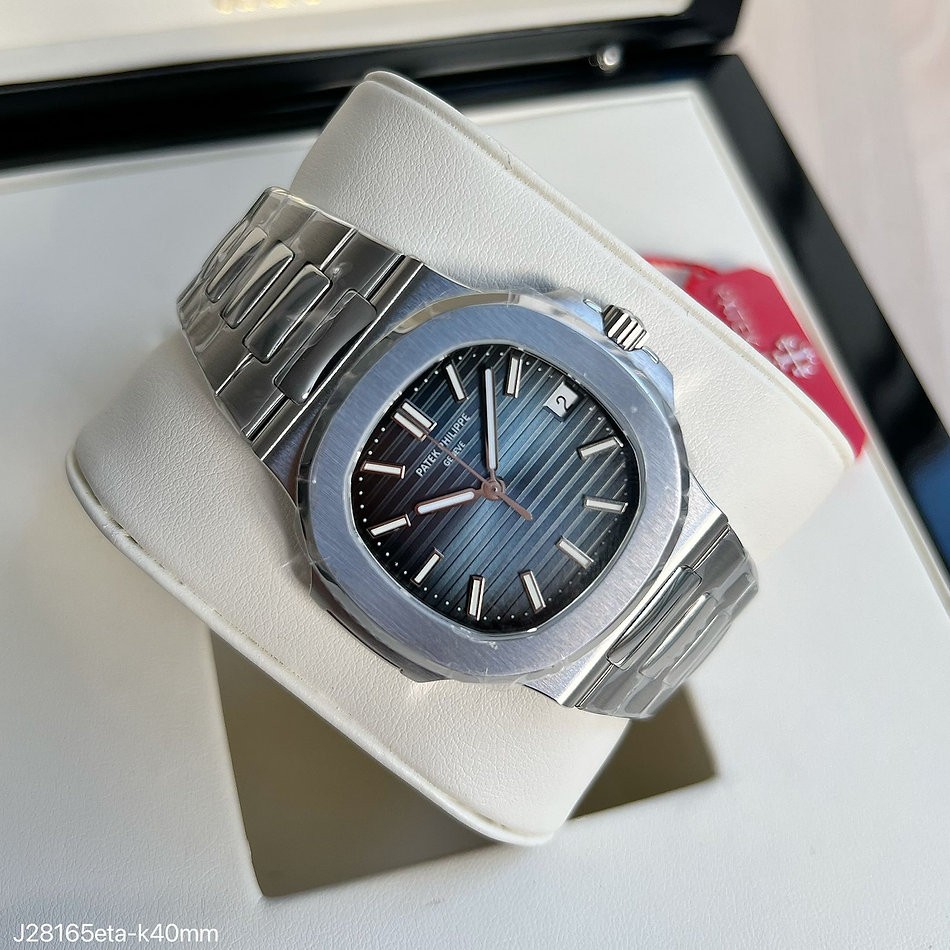  SUPER CLONE MÁQUINA ETA -PATEK PHILIPPE NAUTILUS 40MM PRATA AZUL 