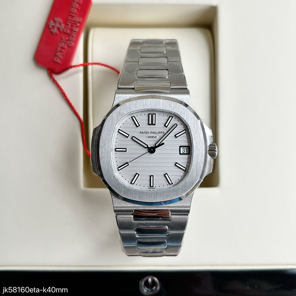  SUPER CLONE MÁQUINA ETA - PATEK PHILIPPE NAUTILUS 40MM PRATA BRANCO