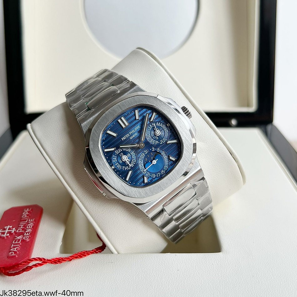  SUPER CLONE MÁQUINA ETA - PATEK PHILIPPE NAUTILUS 40MM PRATA AZUL