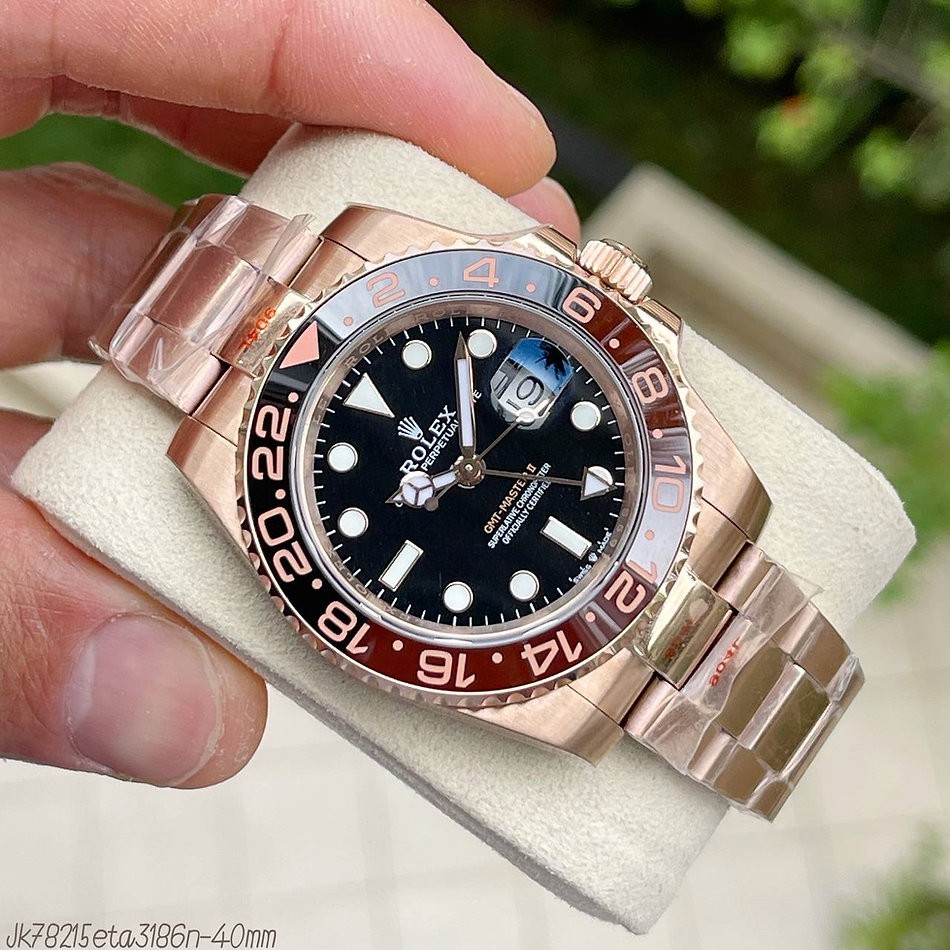 SUPER CLONE MÁQUINA ETA - ROLEX GMT MASTER II PRETO MARROM ROOT BEER 40MM