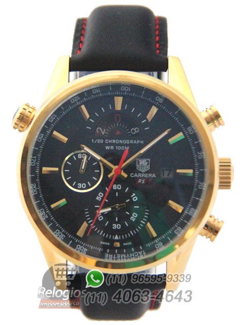 Relógio Réplica Tag Heuer Carrera Rs3 Dourado Preto ( New )