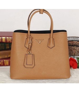 Réplica de Bolsa Prada Classic Safiano Double Tote Caramelo - couro legítimo