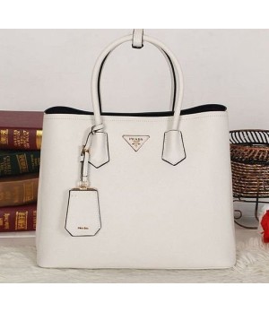 Réplica de Bolsa Prada Safiano Double Tote Branco - couro legítimo