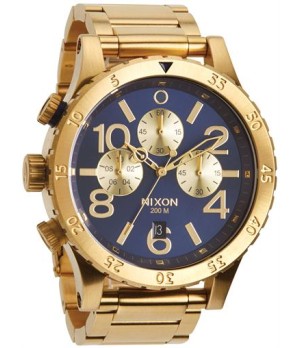 Relógio Réplica Nixon 48-20 Chrono Dourado Azul Sunray