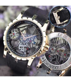 Relógio Réplica Roger Dubuis Esquelete Rose Preto New