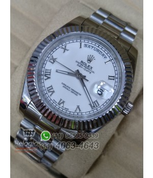 Relógio Réplica Rolex Day Date Prata Branco