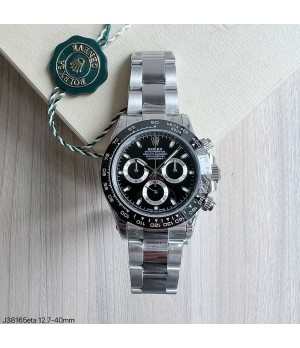 SUPER CLONE MÁQUINA ETA - ROLEX DAYTONA PRATA PRETO 40MM