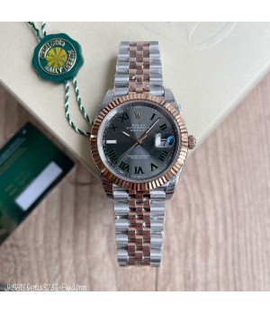 SUPER CLONE MÁQUINA ETA - ROLEX DATEJUST CINZA 41MM PRATA ROSE