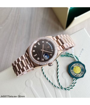  SUPER CLONE MÁQUINA ETA - ROLEX DAYDATE 36MM FEMININO ROSE COM BRILHANTE