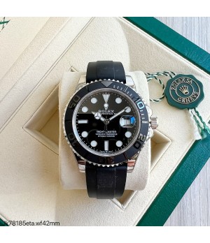  SUPER CLONE MÁQUINA ETA - ROLEX YACHT MASTER PRATA OYSTERFLEX 42MM