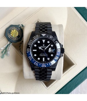  SUPER CLONE MÁQUINA ETA - ROLEX GMT MASTER II PRETO AZUL BLAKEN JUBILEE 40MM