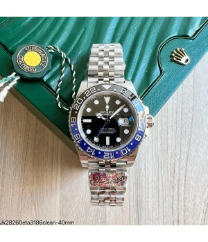  SUPER CLONE MÁQUINA ETA - ROLEX GMT MASTER II PRETO AZUL BATMAN JUBILEE 40MM