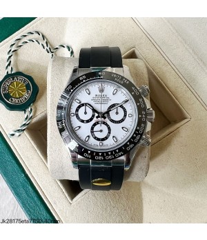 SUPER CLONE MÁQUINA ETA - ROLEX DAYTONA PRATA BRANCO PANDA BORRACHA 40MM