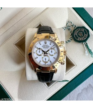 SUPER CLONE MÁQUINA ETA - ROLEX DAYTONA DOURADO BRANCO COURO 40MM