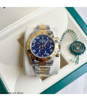 SUPER CLONE MÁQUINA ETA - ROLEX DAYTONA PRATA DOURADO AZUL 40MM