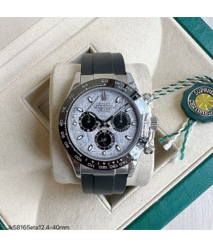 SUPER CLONE MÁQUINA ETA - ROLEX DAYTONA PRATA METEORITE BORRACHA 40MM