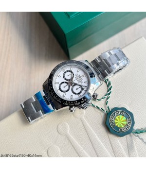 SUPER CLONE MÁQUINA ETA - ROLEX DAYTONA PRATA BRANCO PANDA 40MM