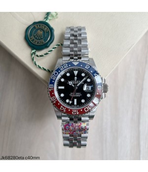 SUPER CLONE MÁQUINA ETA - ROLEX GMT MASTER II VERMELHO AZUL PEPSI JUBILEE 40MM