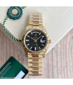 SUPER CLONE MÁQUINA ETA -ROLEX DAY-DATE II DOURADO PRETO 40MM