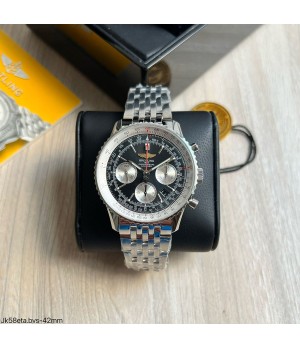  SUPER CLONE MÁQUINA ETA - BREITLING NAVITIMER 42MM PRATA PRETO